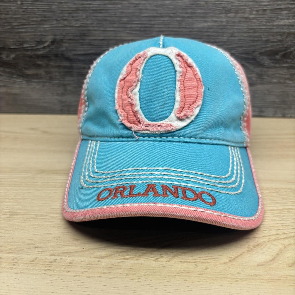 Orlando Robin Ruth Hat Cap Strap Back Womens Blue Pink Distressed Embroidered